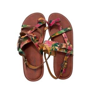 Patricia Nash Fidella Floral Leather Sandals Women 10M Spring Multi Strappy Boho